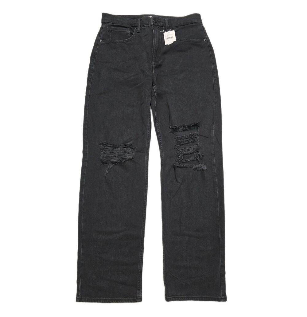 Good American Good '90s Ripped High Waist Relaxed Jeans Size 6 28 Black NWT